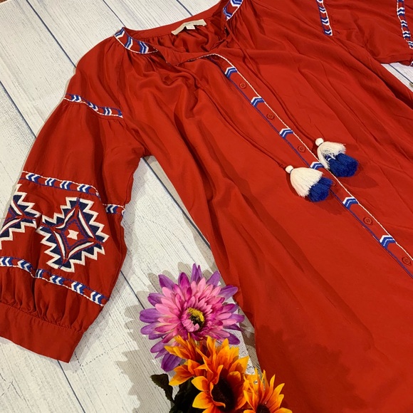 Loft Red Bohemian Shirt Dress - Picture 4 of 8